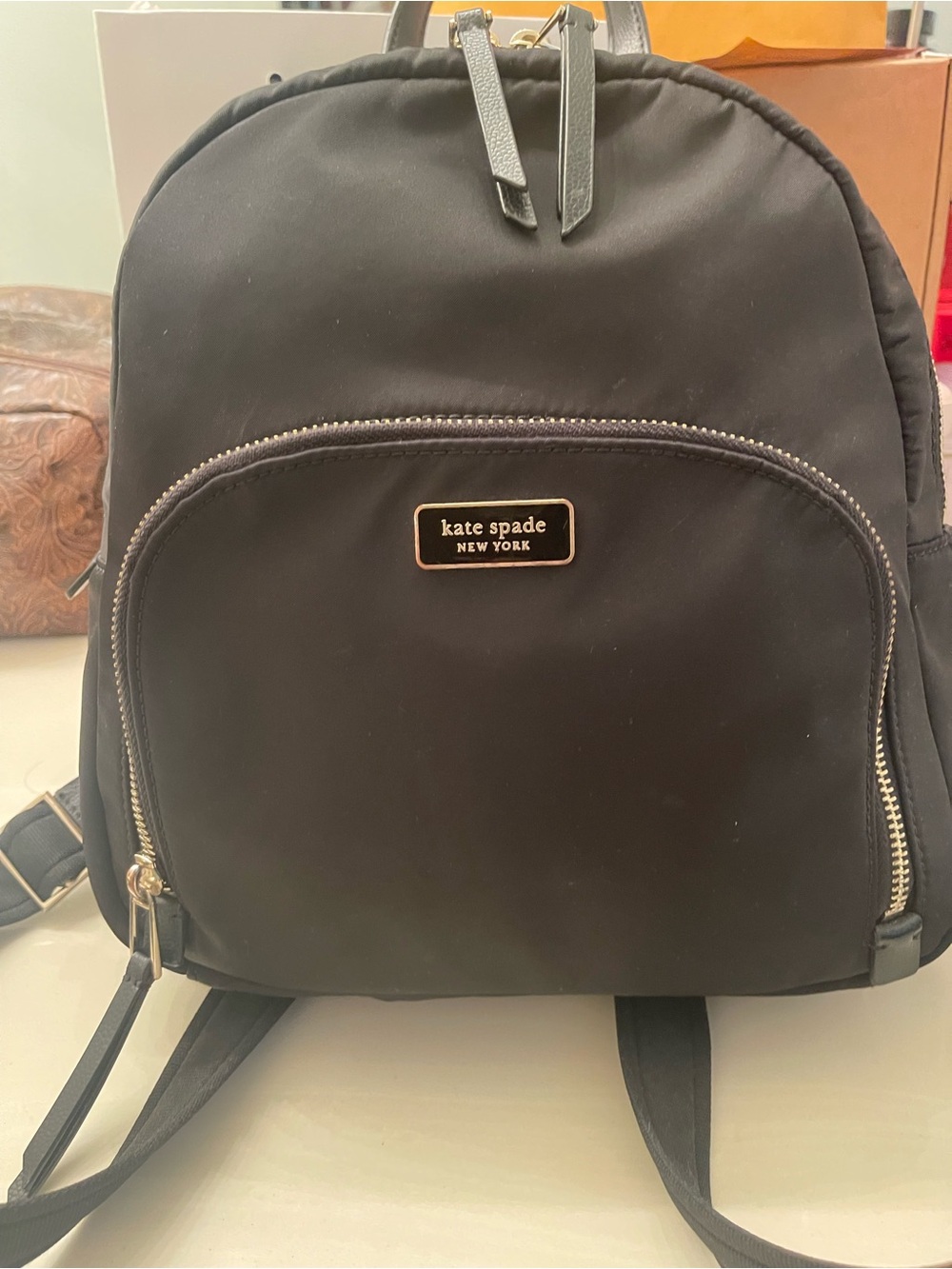 kate spade black nylon mini backpack with gold-tone logo